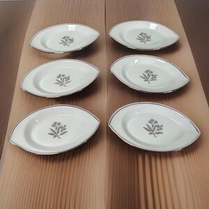 Noritake Bessie 5788 Oval Butter Pat Dishes Blue Floral Platinum Trim Set/6